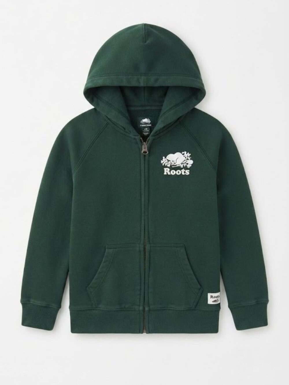 Roots Kids Dark Green Zip Hoodie with White Logo